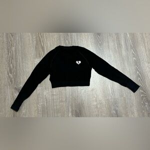 Women’s Best BLACK Power Seamless Long Sleeve Crop Top Thumbhole Sleeves SMALL